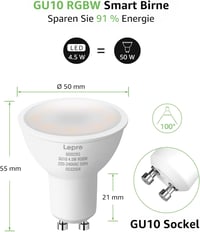 Lepro GU10 Smart LED izzó RGBW WiFi Alexa Google Home 4db 6