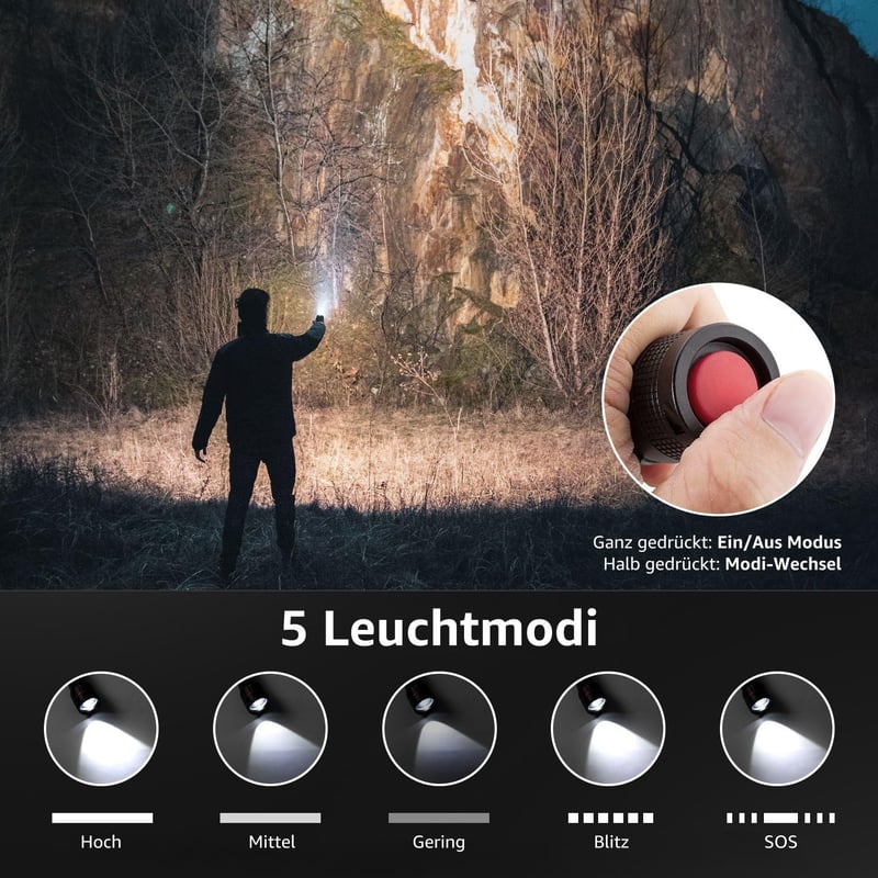Lepro LE2000 LED Lámpa 5 Móddal, Zoomható Kemping Fénylámpa, Vízálló Elemlámpa 2db - 2, Zoomable