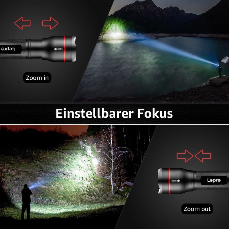 Lepro LE2000 LED Lámpa 5 Móddal, Zoomható Kemping Fénylámpa, Vízálló Elemlámpa 2db - 2, Zoomable