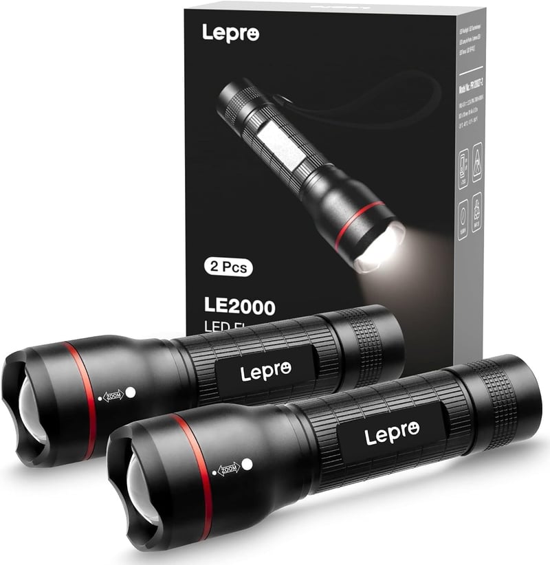 Lepro LE2000 LED Lámpa 5 Móddal, Zoomható Kemping Fénylámpa, Vízálló Elemlámpa 2db - 2, Zoomable
