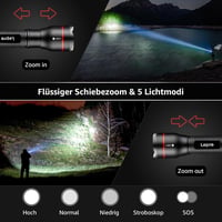 Lepro LE2050 LED Zseblámpa 300 Lumen - Zoomolható, 5 Üzemmódú, Vízálló Elemlámpa Csipesszel - Kempingezéshez, Túrázáshoz, Vészhelyzetekre 4