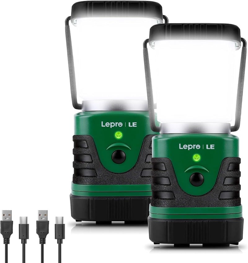 Lepro LED Camping Lámpa Töltöthető, 4 Fokozat Fényerő, Zseblámpa Karabinerrel, 2 db