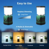 Lepro LED Camping Lámpa Töltöthető, 4 Fokozat Fényerő, Zseblámpa Karabinerrel, 2 db 3