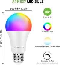 Lepro LED E27 9W RGB Színváltó Izzó Távirányítóval, 16 Szín és Meleg Fehér 5