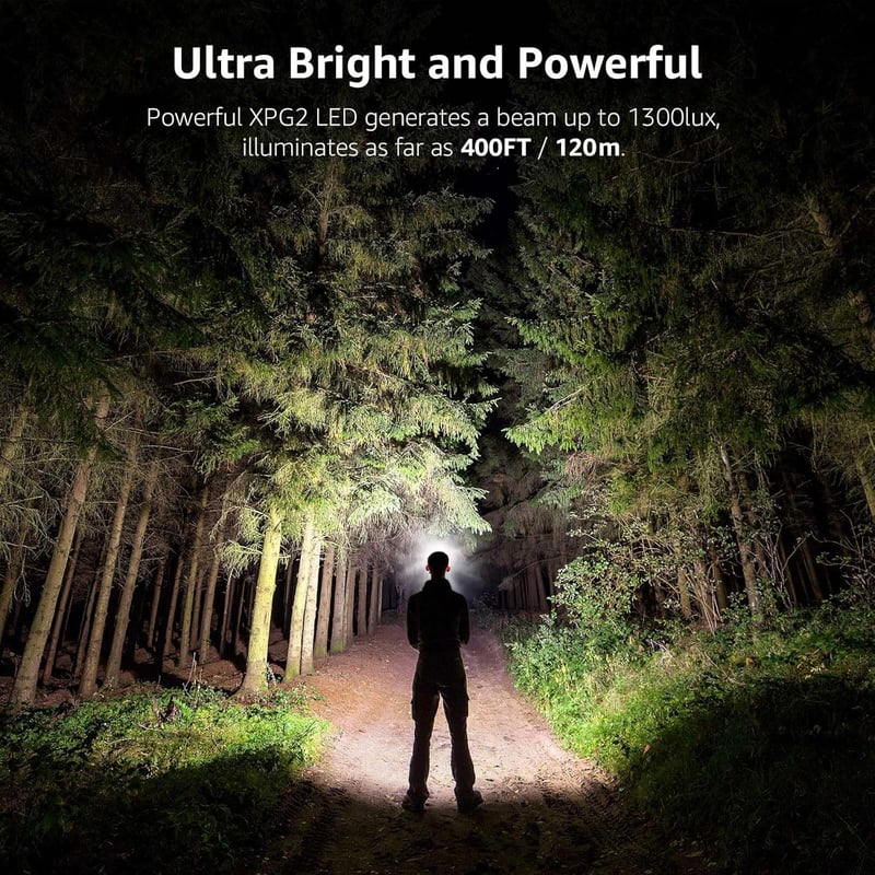 Lepro LED fejlámpa szett, 1300 lux XPG, 6 világítási móddal, IPX4 vízálló, 120m hatótáv, állítható pánttal, túrázáshoz, kempingezéshez, 2 db