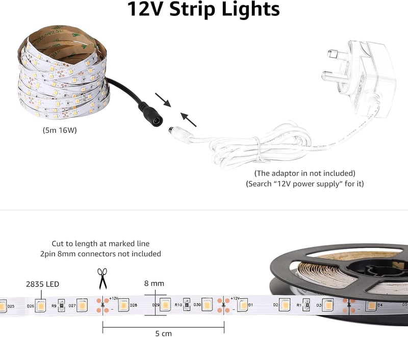 Lepro LED Szalag 10m, 600 LED 2835 SMD, Hidegfehér Beltéri Világítás, Öntapadós Dimmelhető Fényszalag TV Háttérvilágításhoz, Konyhába, 2x5m 