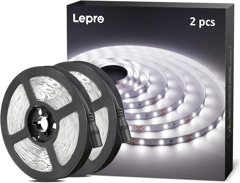 Lepro LED Szalag 10m, 600 LED 2835 SMD, Hidegfehér Beltéri Világítás, Öntapadós Dimmelhető Fényszalag TV Háttérvilágításhoz, Konyhába, 2x5m 