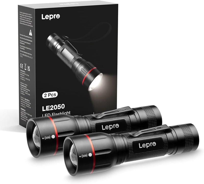 Lepro LED Zseblámpa Klippel, Zoomolható Fényszóró 5 Fénymóddal, Vízálló Outdoor Lámpa Kempingezéshez, 2 Darabos Csomag