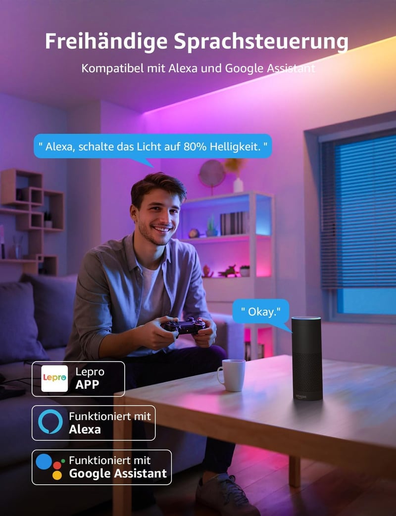 Lepro MagicColor RGBIC 5m okos LED szalag Alexa és Google kompatibilis
