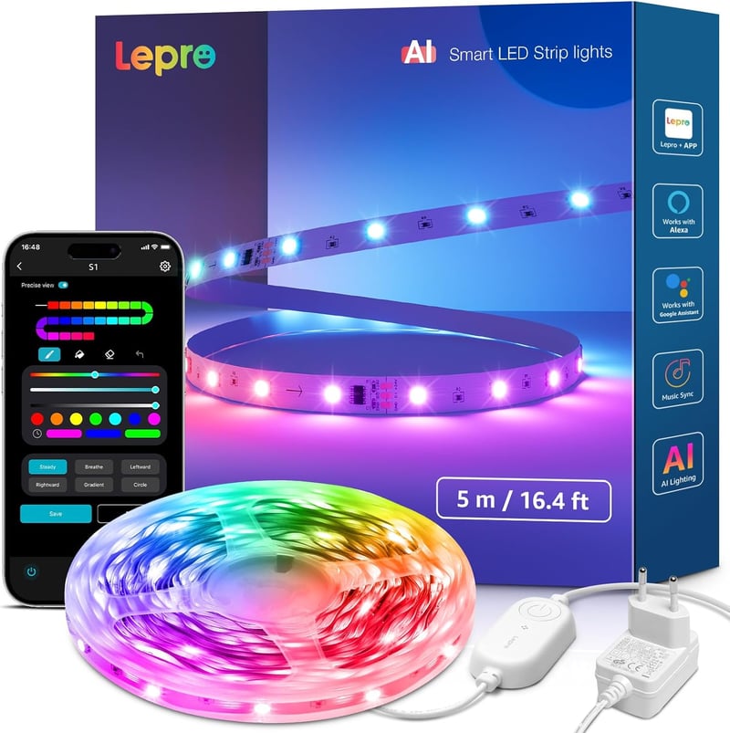 Lepro MagicColor RGBIC 5m okos LED szalag Alexa és Google kompatibilis