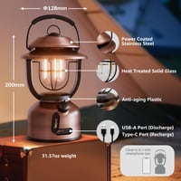 Retro kempingová lampa Lepro 1000 lúmenov, nabíjateľná kempingová lampa s 15000 mAh powerbankou, antik bronz, 2500K teplá biela a 5000K studená biela, stmievateľná 4