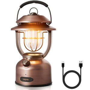 Retro kempingová lampa Lepro 1000 lúmenov, nabíjateľná kempingová lampa s 15000 mAh powerbankou, antik bronz, 2500K teplá biela a 5000K studená biela, stmievateľná
