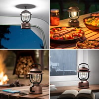 Retro kempingová lampa Lepro 1000 lúmenov, nabíjateľná kempingová lampa s 15000 mAh powerbankou, antik bronz, 2500K teplá biela a 5000K studená biela, stmievateľná 7