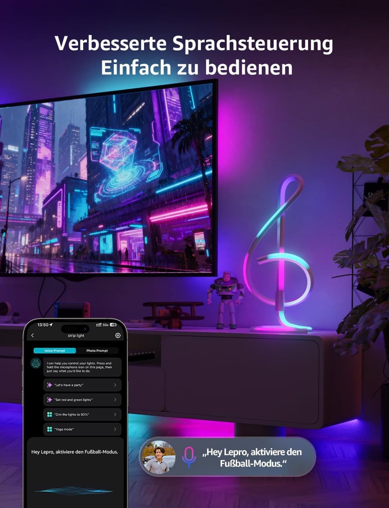 Lepro TB2 Okos Asztali Lámpa RGB LED, Zeneszinkron, Hangvezérlés Alexa/Google