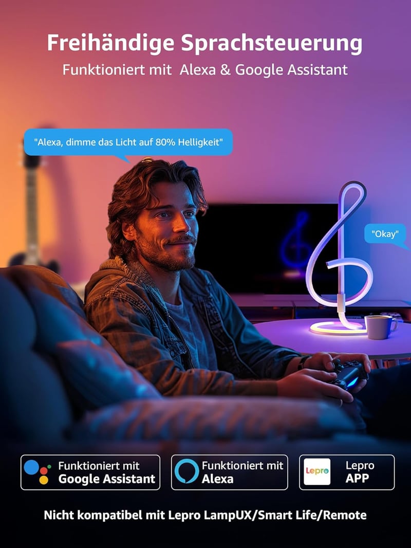 Lepro TB2 Okos Asztali Lámpa RGB LED, Zeneszinkron, Hangvezérlés Alexa/Google