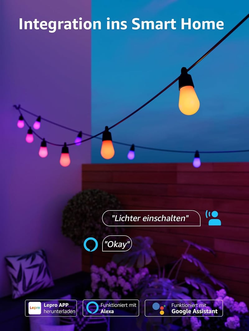 Lepro ZB1 WiFi LED Fényfüzér 15m RGB Meleg Fehér Okos Izzók Alexa Google