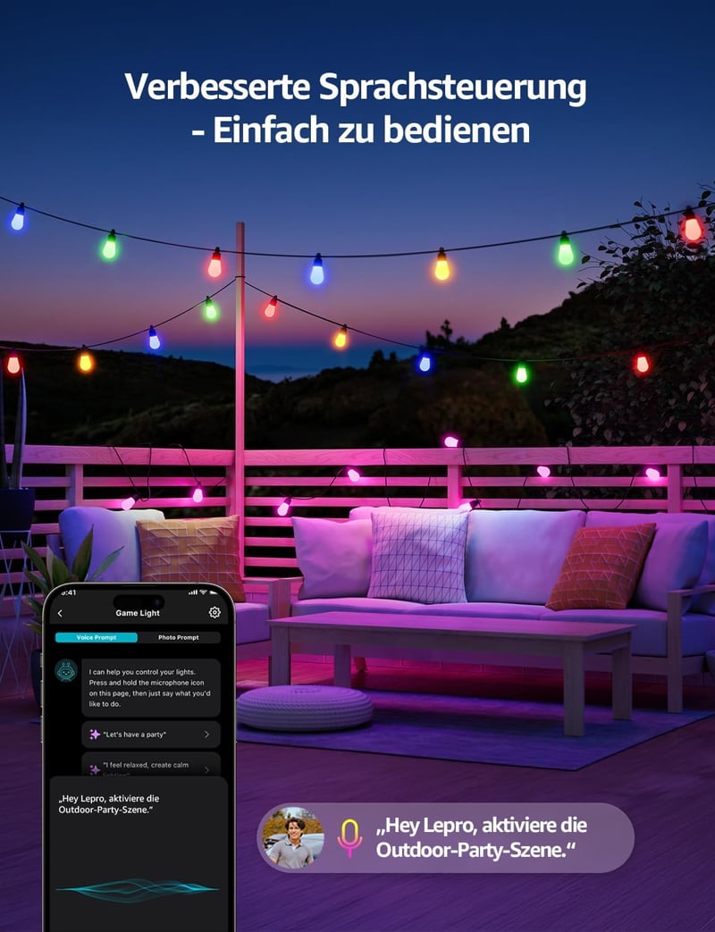 Lepro ZB1 WiFi LED Fényfüzér 15m RGB Meleg Fehér Okos Izzók Alexa Google