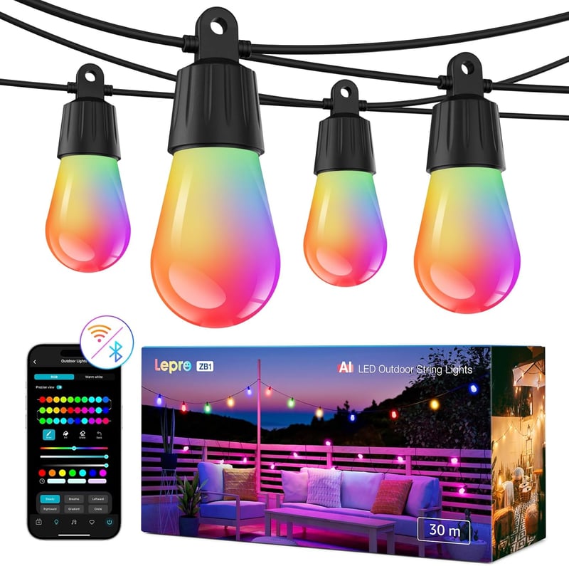 Lepro ZB1 WiFi LED Fényfüzér Kültéri RGB+Meleg Fehér Okos Izzók 30db IP65