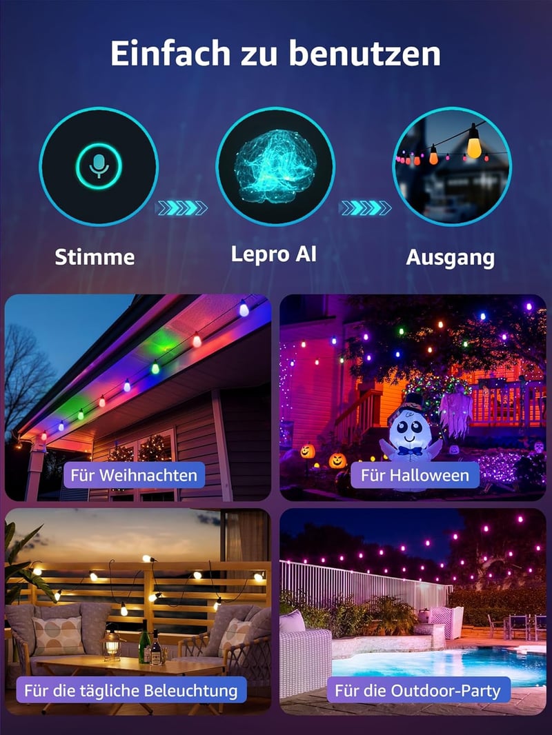 Lepro ZB1 WiFi LED Fényfüzér Kültéri RGB+Meleg Fehér Okos Izzók 30db IP65