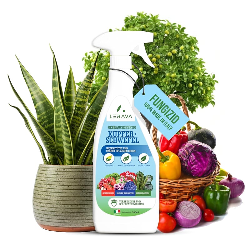 LERAVA Réz és Kén Fungicid Spray 700ml - Lisztharmat Elleni Permetszer Rózsához, Szőlőhöz, Gyümölcsfákhoz