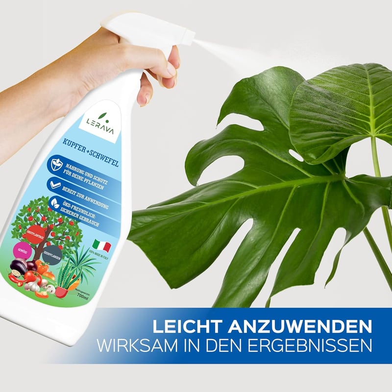 LERAVA Réz és Kén Fungicid Spray 700ml - Lisztharmat Elleni Permetszer Rózsához, Szőlőhöz, Gyümölcsfákhoz