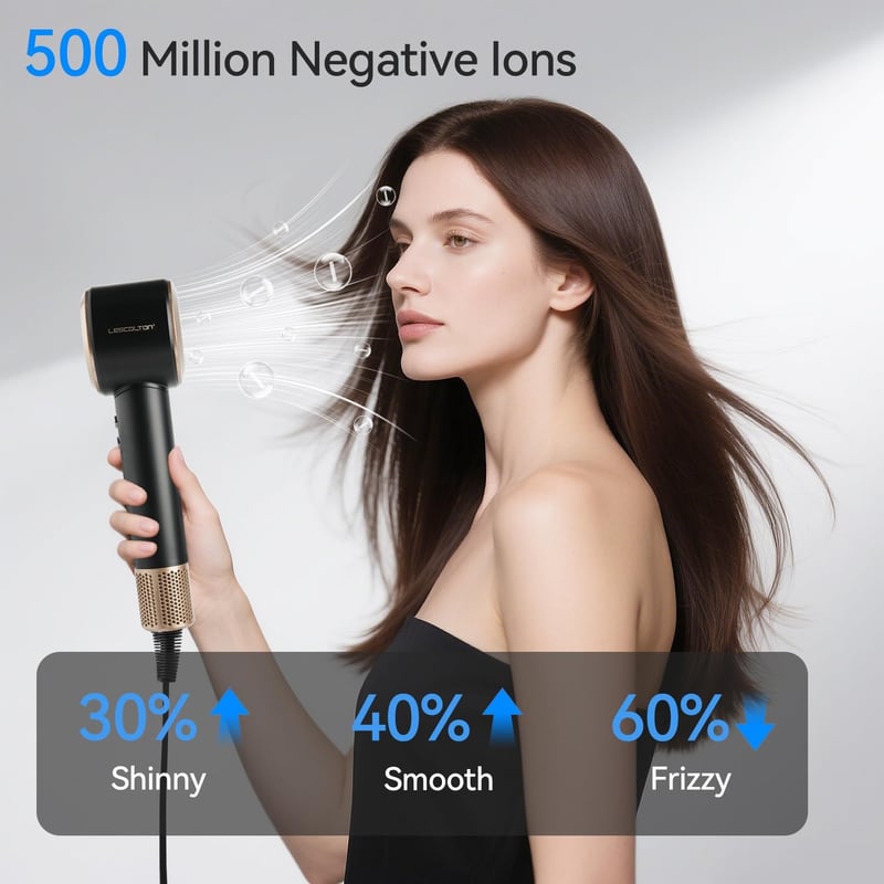 LESCOLTON Hajszárító Brushless Motor 110000 RPM Gyors Szárítás 3 Hőfok 2 Sebesség Fekete