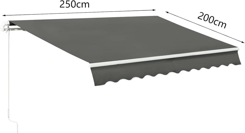 lesolar Csuklókaros Napellenző 250x200 cm - Erkély, Terasz és Udvar Árnyékoló, Manuális Kezelésű Alumínium-Poliészter Pergola Napvédő (Szürk