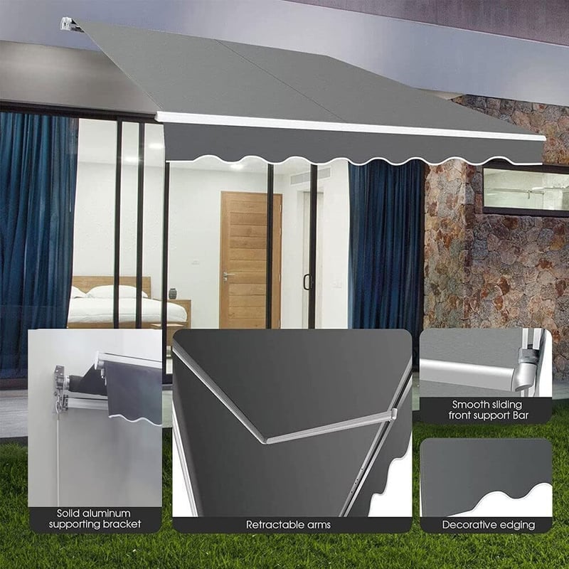 lesolar Csuklókaros Napellenző 250x200 cm - Erkély, Terasz és Udvar Árnyékoló, Manuális Kezelésű Alumínium-Poliészter Pergola Napvédő (Szürk