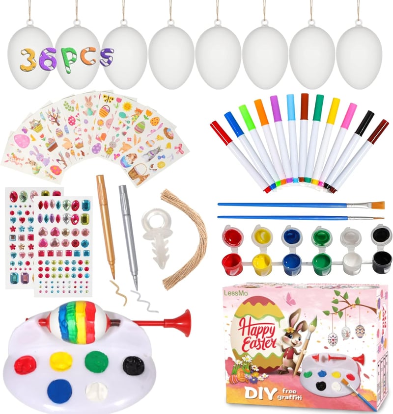LessMo 36 db Húsvéti Tojás Festéshez Műanyag Díszítő Tojások Festékkel