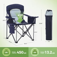 Skladacia kempingová stolička LET'S CAMP s nosnosťou 200 kg, držiakom na pohár a chladiacou taškou, nadrozmerná rybárska stolička na vonkajšie použitie 2