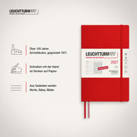 LEUCHTTURM1917 Týždenný diár 2027 Medium (A5) s poznámkovým blokom – Plánovač, nemecký jazyk, čerešňová, mäkká väzba, január – december 2027, týždenný prehľad vľavo + poznámková strana vpravo 9