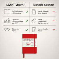 LEUCHTTURM1917 Týždenný diár 2027 Medium (A5) s poznámkovým blokom – Plánovač, nemecký jazyk, čerešňová, mäkká väzba, január – december 2027, týždenný prehľad vľavo + poznámková strana vpravo 5