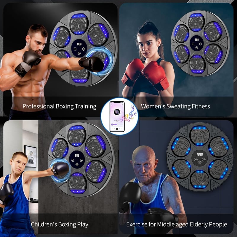 LeuKoles Bluetooth Zenés Boxzás Gép LED Világítással 7 Módú Fali Boxzsák Kesztyűvel