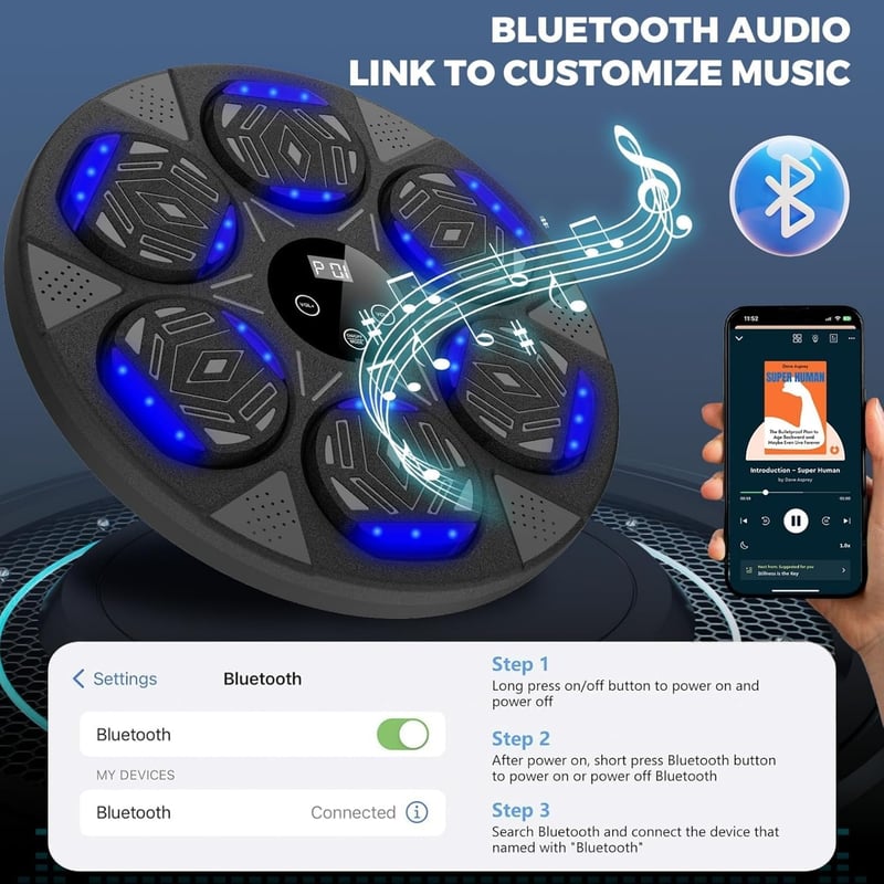 LeuKoles Bluetooth Zenés Boxzás Gép LED Világítással 7 Módú Fali Boxzsák Kesztyűvel