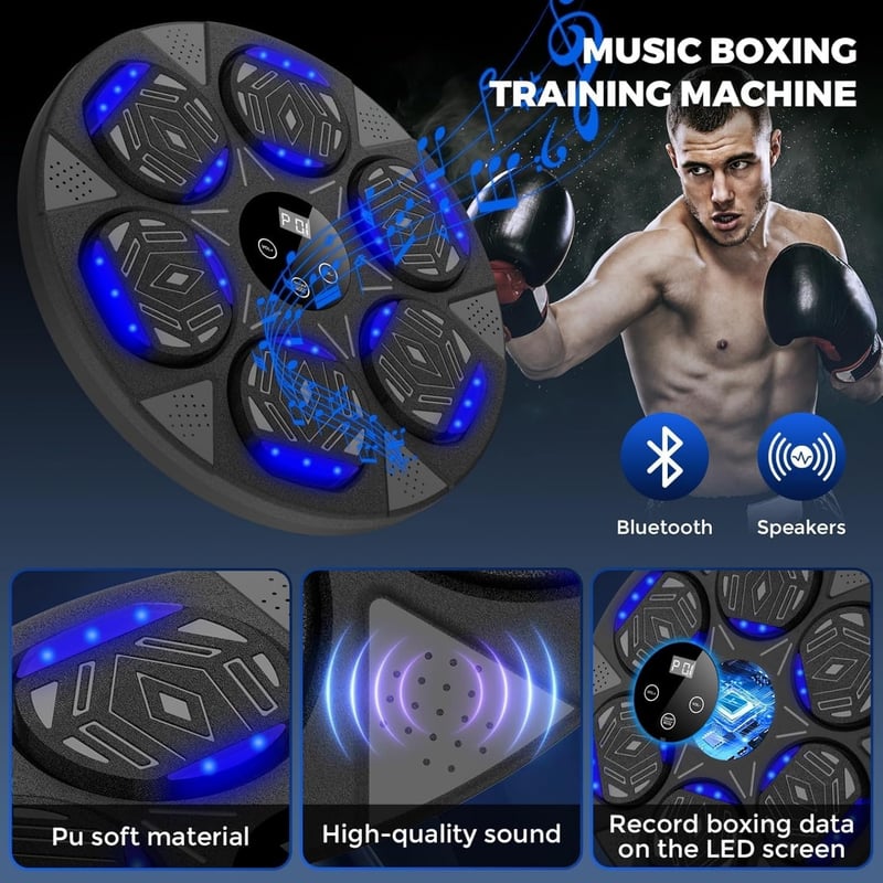 LeuKoles Bluetooth Zenés Boxzás Gép LED Világítással 7 Módú Fali Boxzsák Kesztyűvel