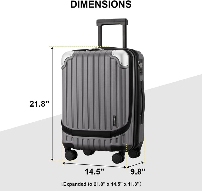 LEVEL8 55cm-es Bővíthető Kabin Bőrönd TSA Zárral, Könnyű ABS+PC Merev Utazótáska 4 Forgó Kerékkel