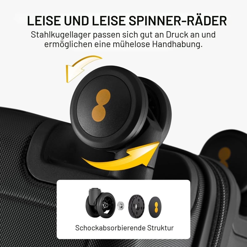 LEVEL8 könnyű kemény bőrönd 55cm, polikarbonát utazótáska, 8 kerekű spinner koffer, fekete