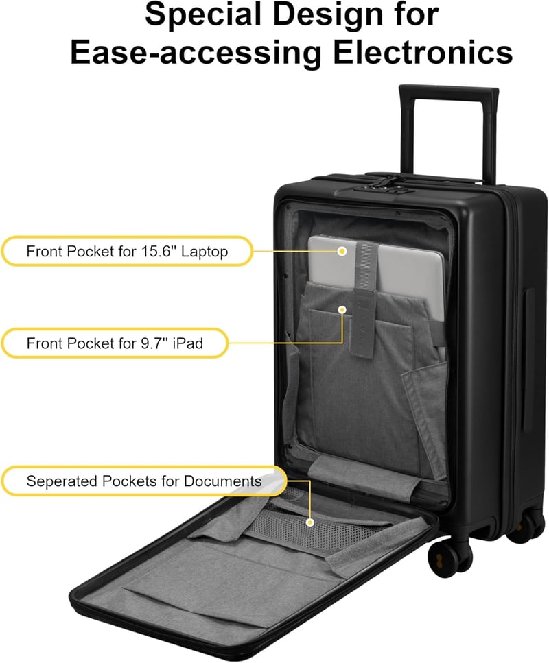 LEVEL8 Utazó Bőrönd Laptop Rekesszel, Könnyű Fedélzeti Poggyász TSA Zárral
