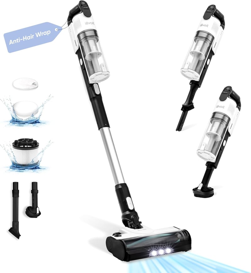 LEVOIT Cordless Akkumulátoros Porszívó 4az1ben Könnyű Tangle-Free 50 Perc Futásidő LED Lámpa Háziállat Szőr