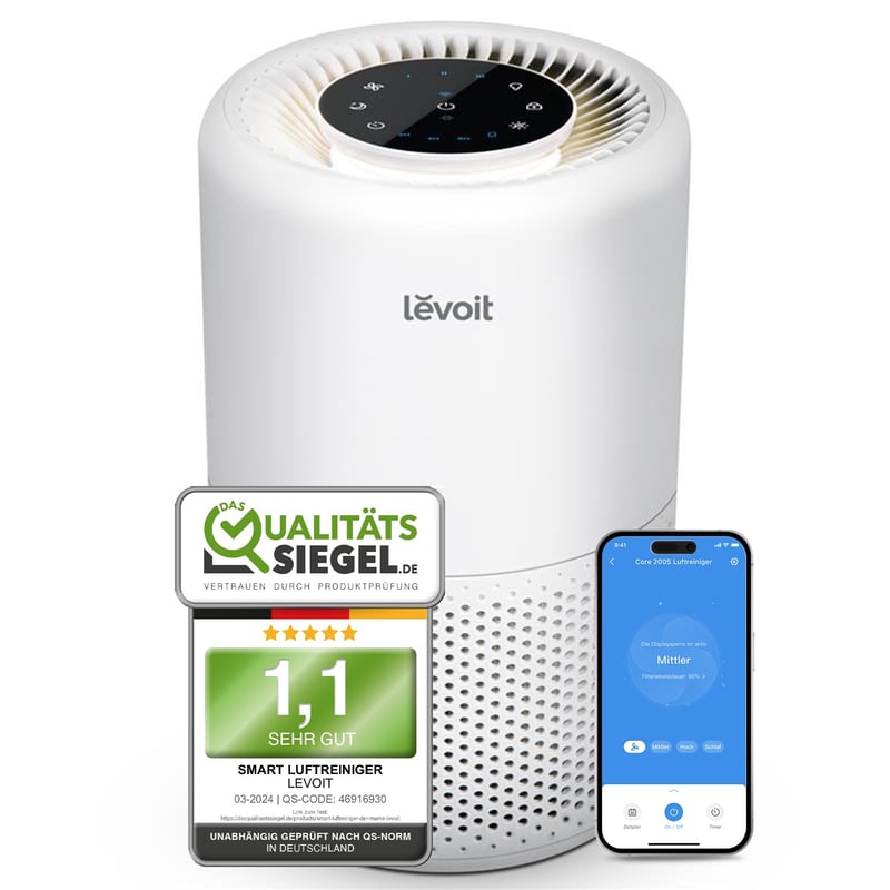 Purificator de aer LEVOIT Core 200S-P, cu filtru HEPA, pentru alergii, mucegai, praf, polen, acoperire 35m², Mod Sleep, lumină de noapte, WiFi, aplicație