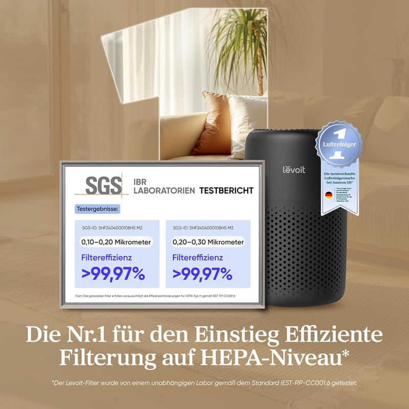 LEVOIT Core Mini fekete légtisztító HEPA szűrővel, aromaterápiás funkcióval, hálószobához