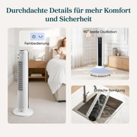 Stĺpový ventilátor Levoit s DC motorom, 92 cm, tichý chod 20 dB, 7,9 m/s, 4 režimy, 12 rýchlostí, 12-hodinový časovač, diaľkové ovládanie, 24 W, biely 9