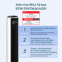 Stĺpový ventilátor Levoit s DC motorom, 92 cm, tichý chod 20 dB, 7,9 m/s, 4 režimy, 12 rýchlostí, 12-hodinový časovač, diaľkové ovládanie, 24 W, biely 2