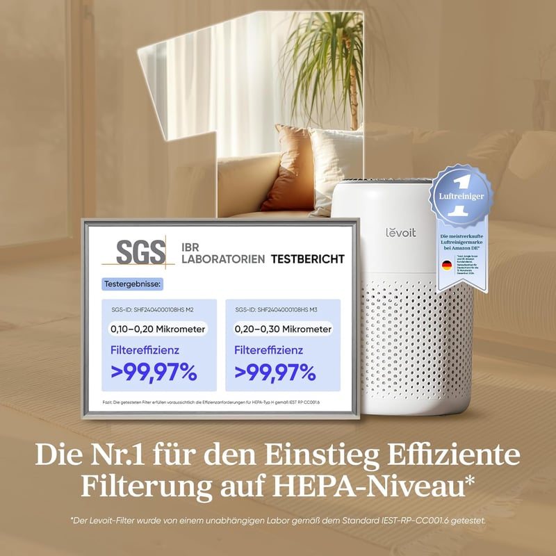 Levoit légszűrő allergia HEPA szűrő penész por háziállat szőr hálószoba fehér