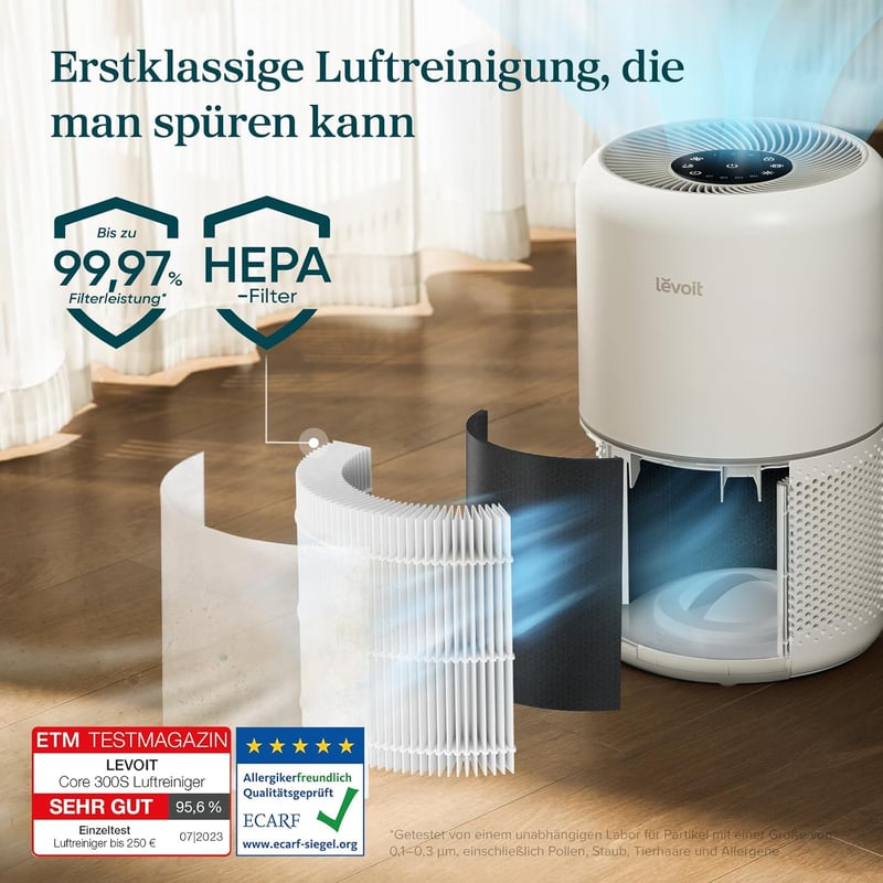 LEVOIT Légtisztító H13 HEPA Szűrő Allergia Pollenszemcse Füst Ellen 195m³/h