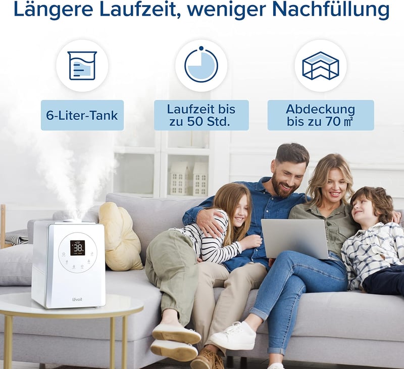 Levoit okos párásító nagy szobákhoz, felülről tölthető, meleg és hideg pára, 550 ml/h, 40-70 m²