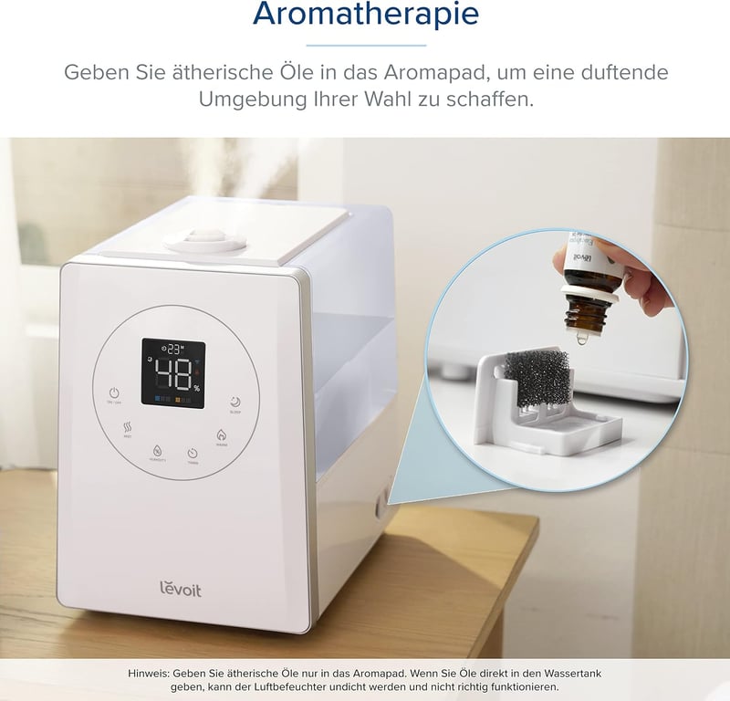 Levoit okos párásító nagy szobákhoz, felülről tölthető, meleg és hideg pára, 550 ml/h, 40-70 m²