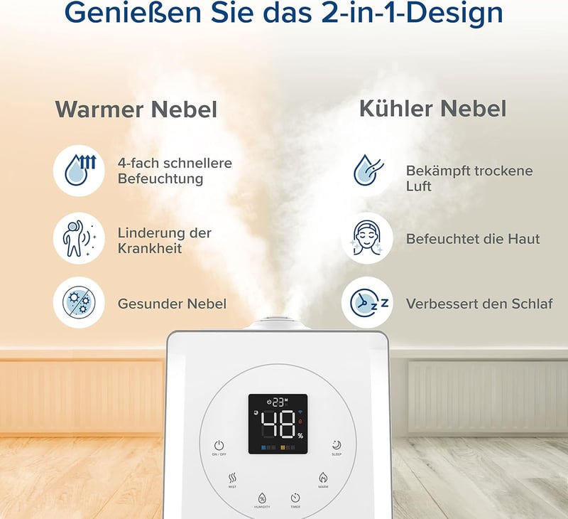 Levoit okos párásító nagy szobákhoz, felülről tölthető, meleg és hideg pára, 550 ml/h, 40-70 m²