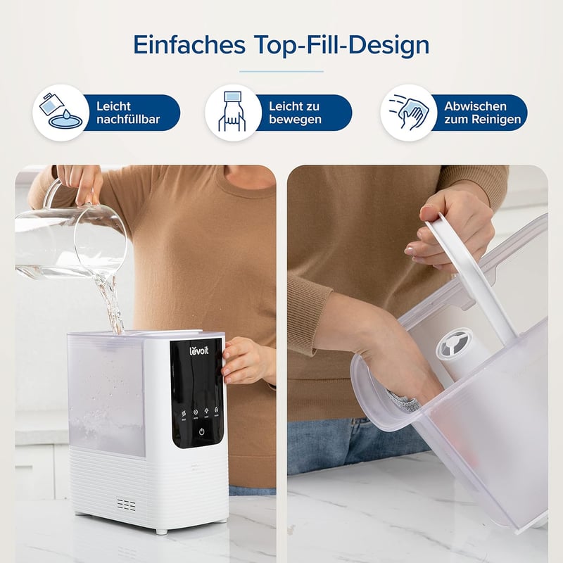 Levoit okos párásító nagy szobákhoz, felülről tölthető, meleg és hideg pára, 550 ml/h, 40 m², csendes