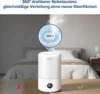 Levoit Smart Párásító 20dB Csendes, 3L Gyermekszoba Baba Növény, 360° Forgó Fúvóka, Páratartalom Érzékelő 5